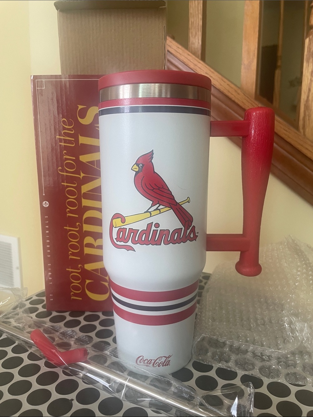 St Louis Cardinals White & Red Tumbler with Bat Handle